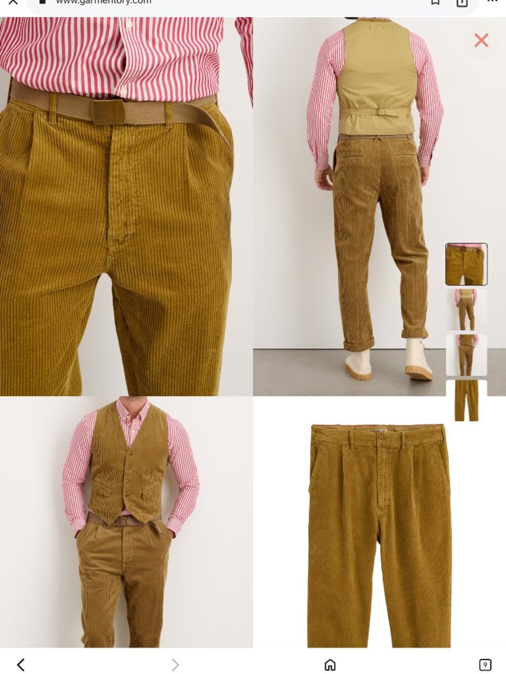 Alex Mill men's Rugged Corduroy pleated cuffed pants size 35L